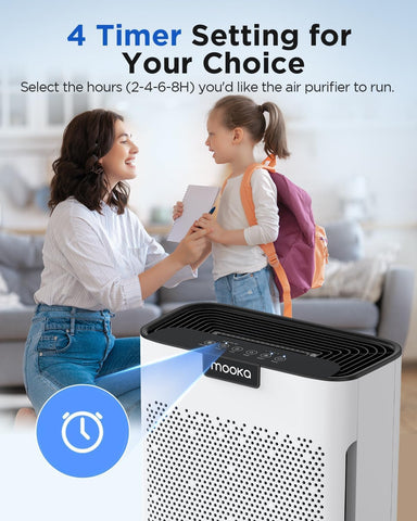 MOOKA purifier in a living room setting with pets and family.