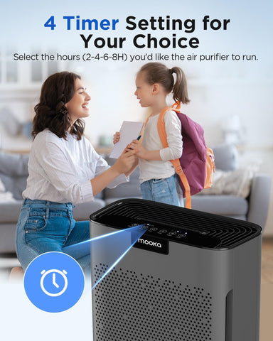 MOOKA compact grey purifier in living room corner