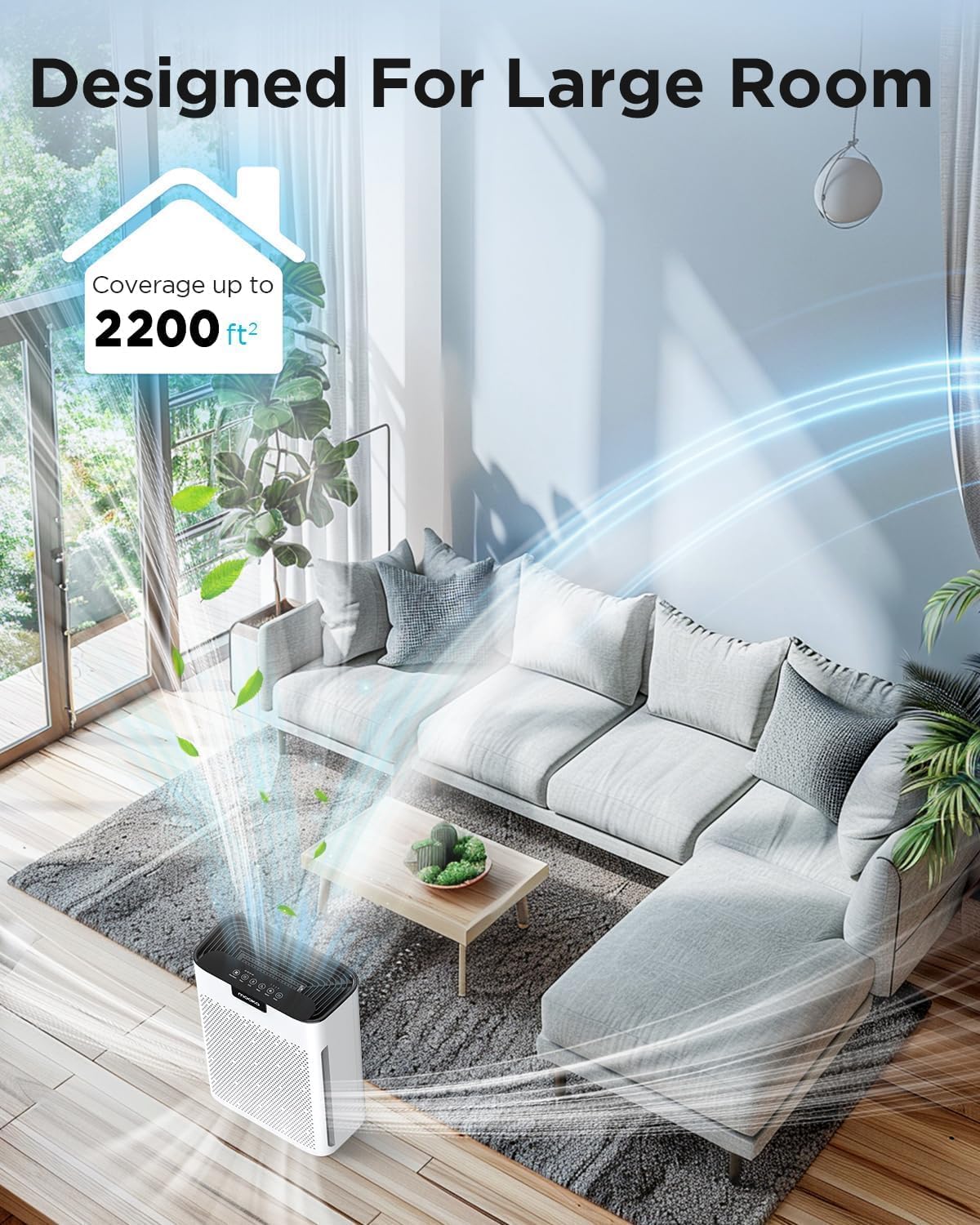 MOOKA H13 HEPA filter with washable pre-filter captures fine particles effectively.
