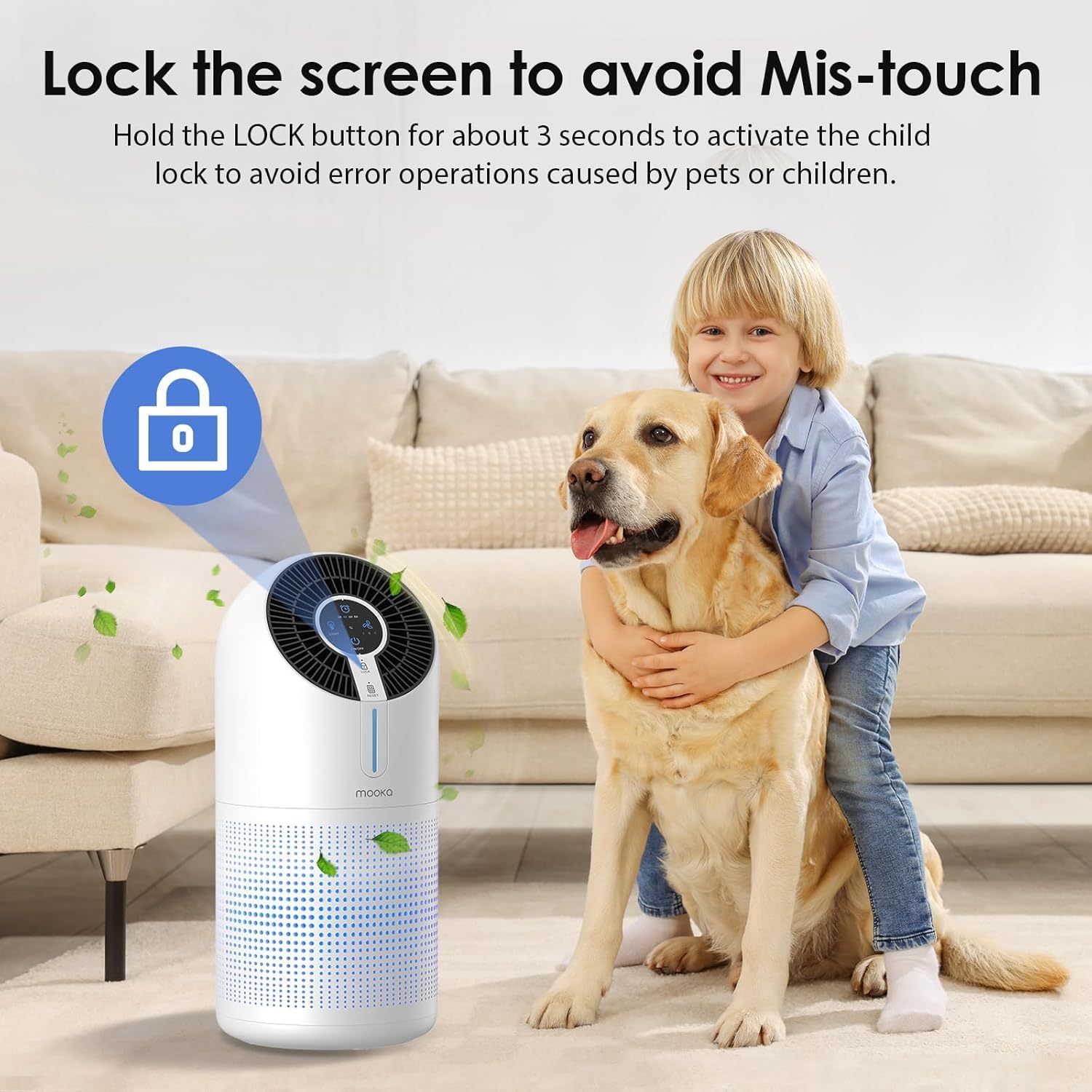 MOOKA large room purifier designed for pet owners and families.