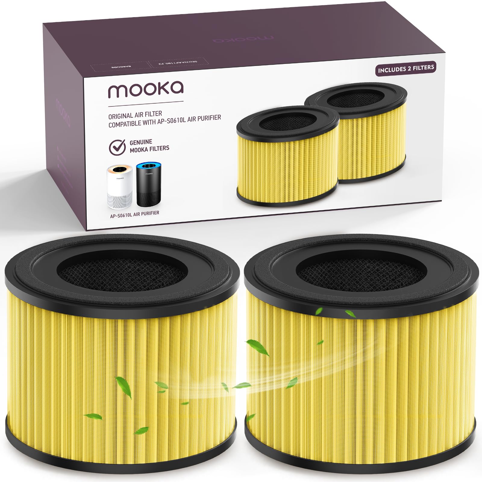 MOOKA AP-S0610L 2-pack filter set improves air quality with 3-in-1 design