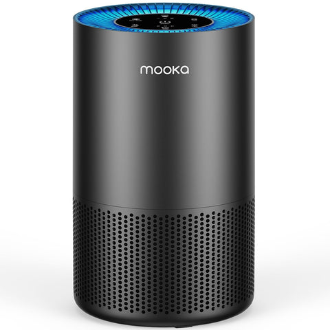 MOOKA AP-S0610L front view showing 360-degree air inlet for thorough room purification