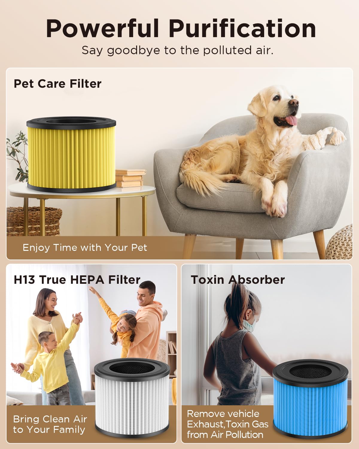 MOOKA AP-S0610L filters help reduce pet dander and odors