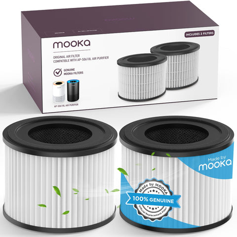 MOOKA AP-S0610L two-pack filter ready for easy purifier replacement.