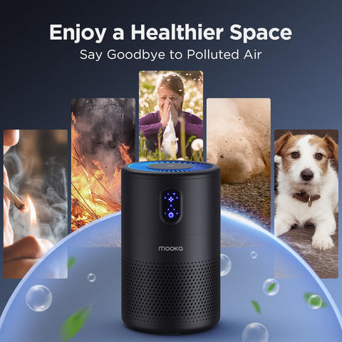 MOOKA B-D02L removes odors and smoke with carbon filter in black