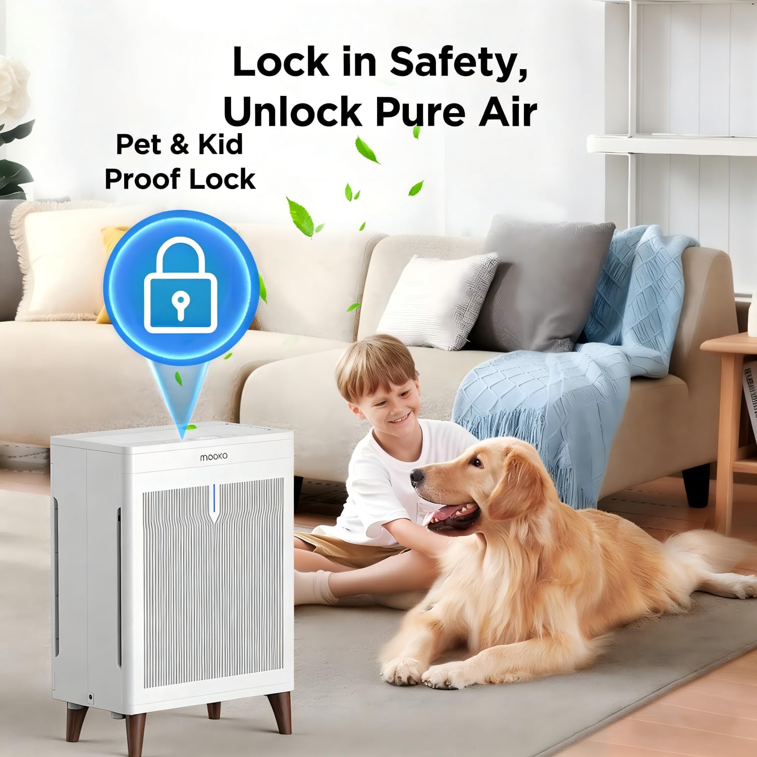 MOOKA HKB320F safety lock and adjustable feet for safe placement.