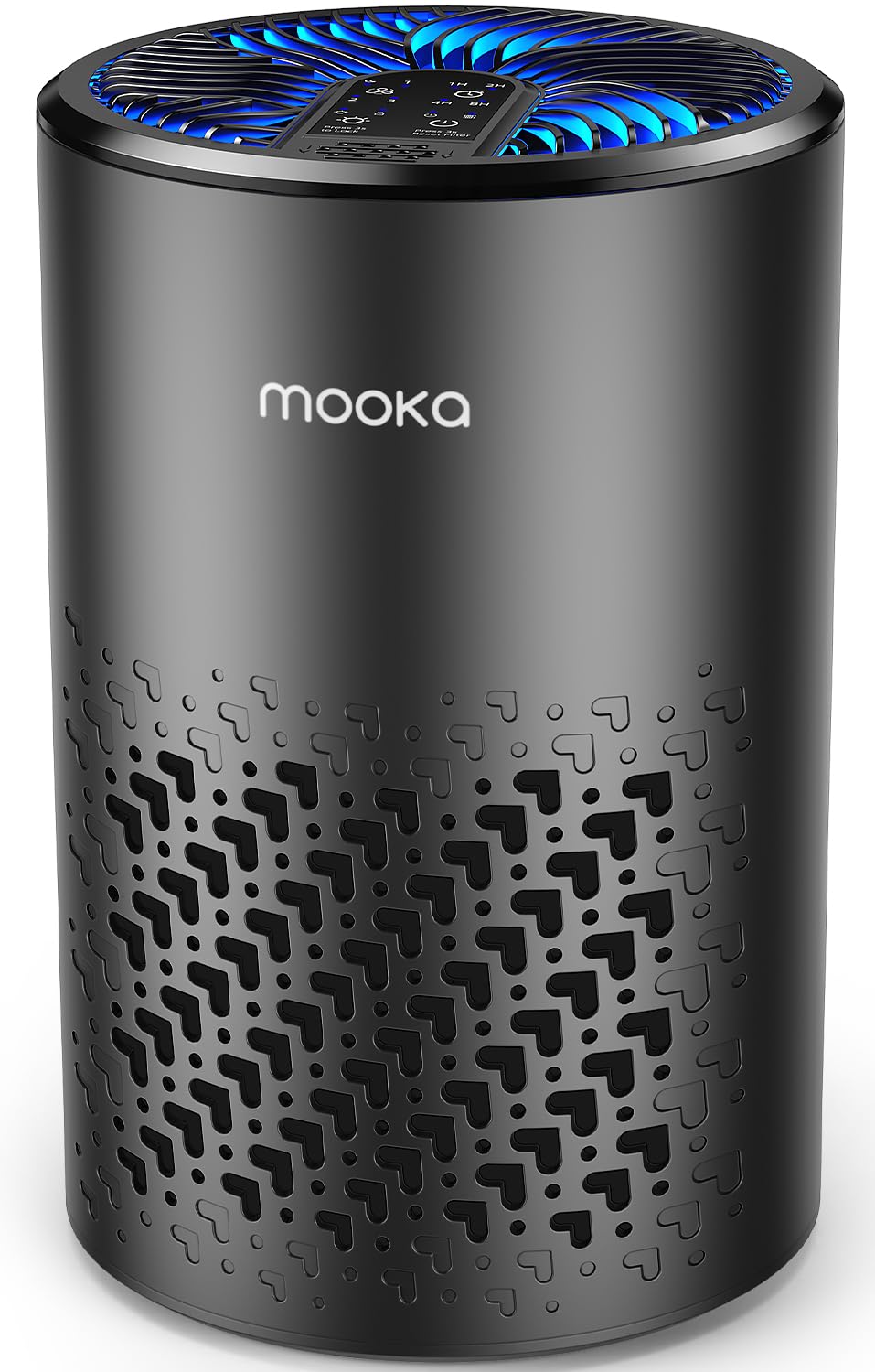 MOOKA KJ067L air purifier with heart-shaped intake improves airflow efficiency.