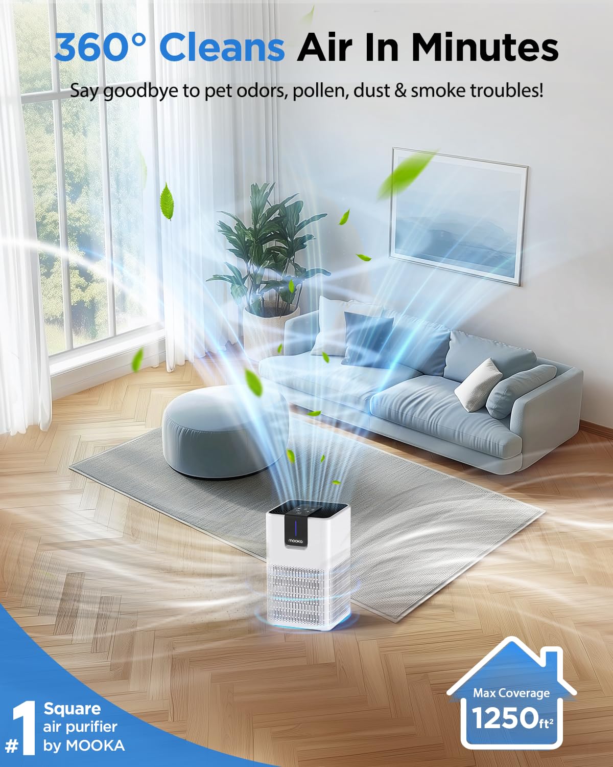 MOOKA M05 in bedroom setup showing nightlight and aromatherapy