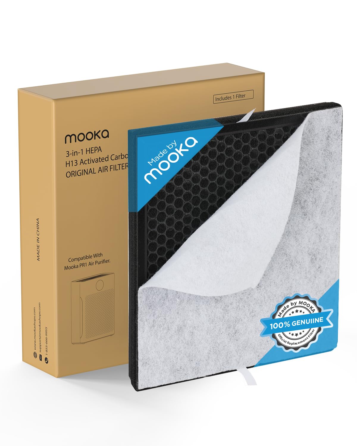 MOOKA PR1 washable pre-filter shown for easy cleaning and extended filter life.