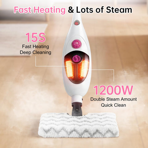 Moolan steam mop includes a 20ft cord for wide reach.