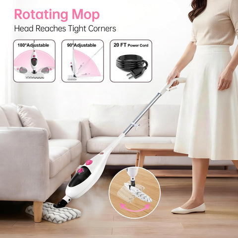 Moolan steam mop with detachable handle for flexible cleaning.