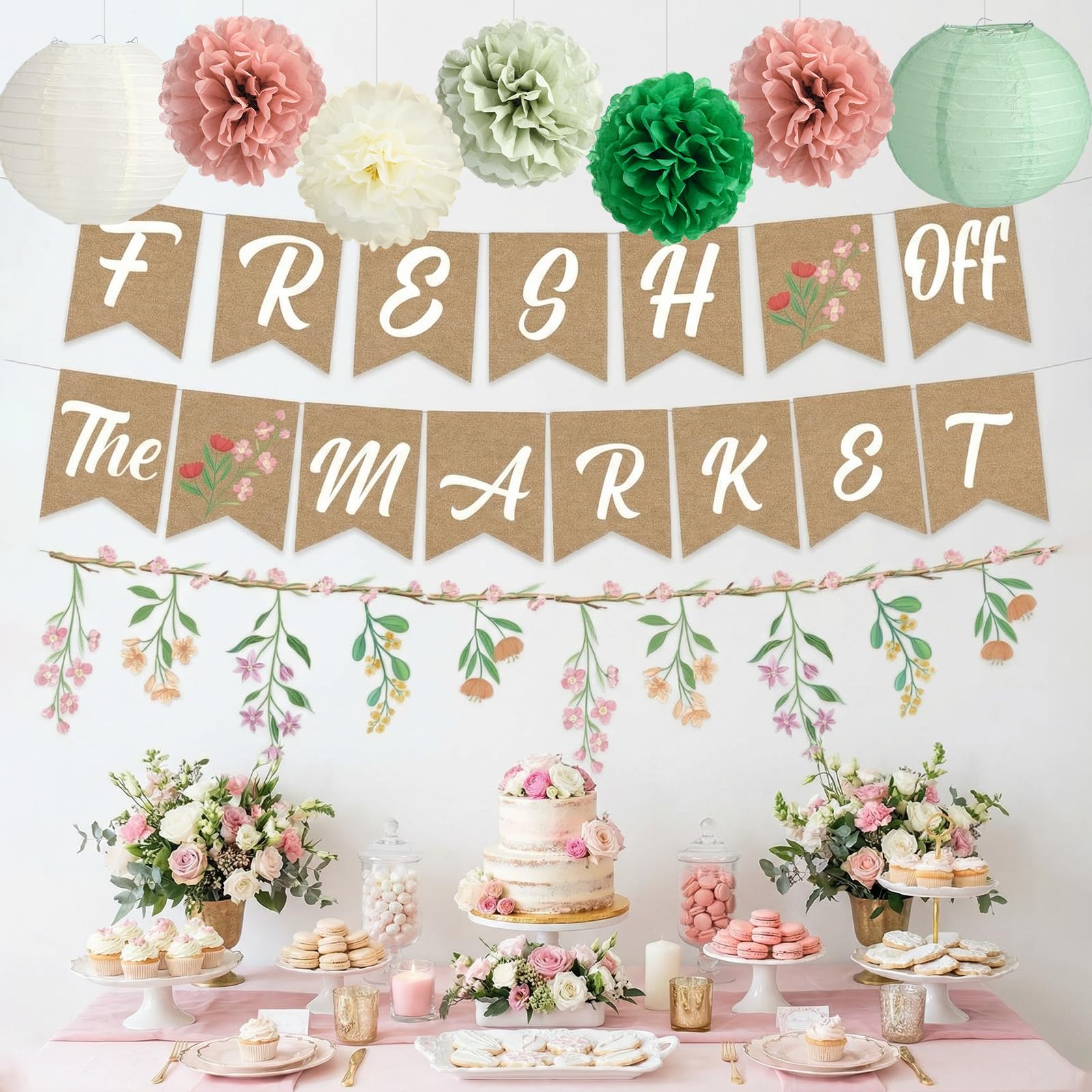 Mooliwe 14-piece bridal shower decor set ready to hang.