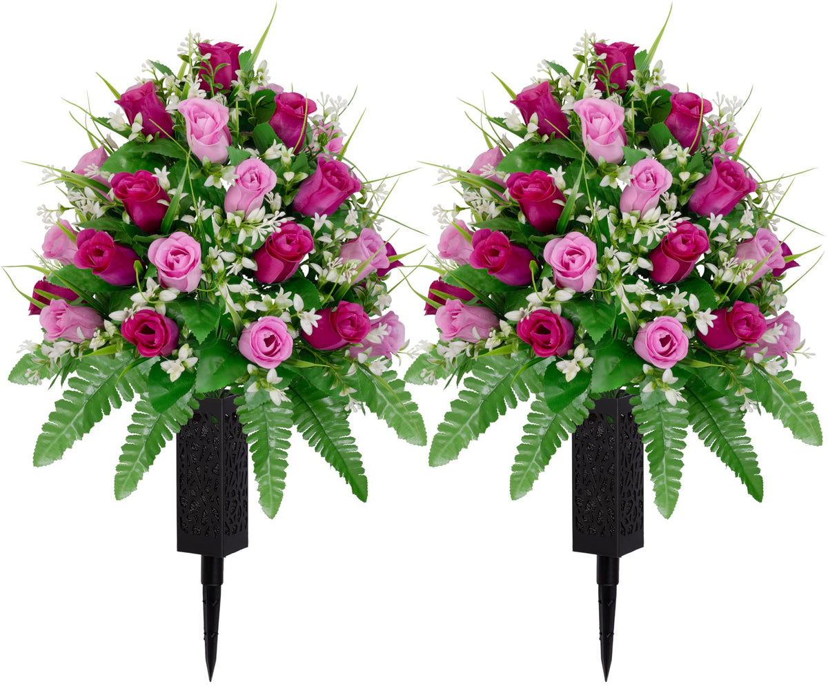 MOOMASS artificial cemetery flowers in purple and pink staying vibrant year-round for remembrance