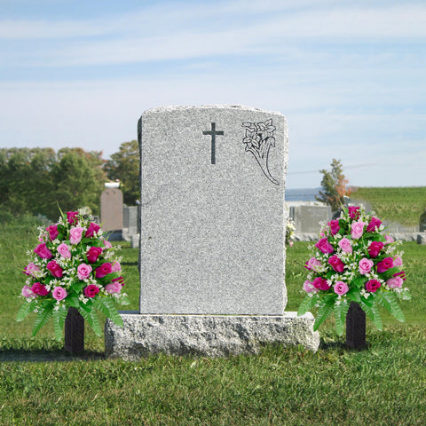MOOMASS purple-pink rose bouquet for grave-site display with stable vase