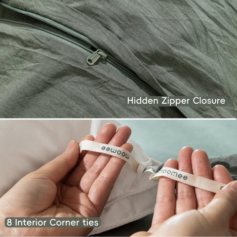 Care instructions visual for MooMee bedding emphasizing easy care routine