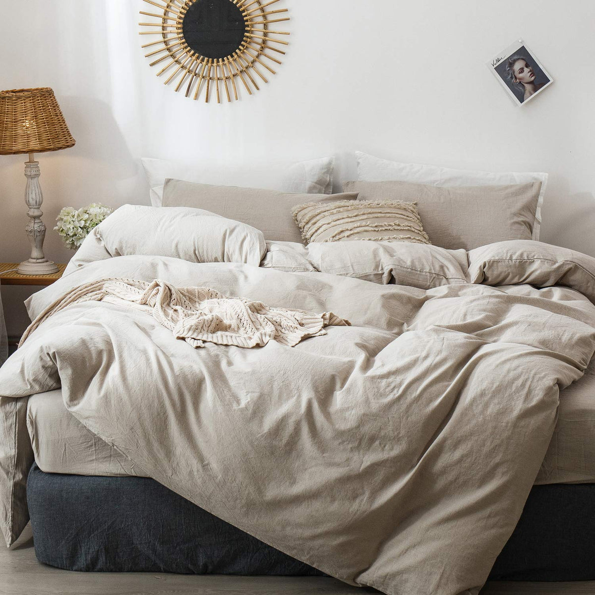 MooMee duvet cover set close-up showing soft, breathable washed cotton.