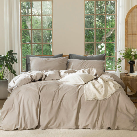 MooMee duvet cover-washed cotton texture: breathable, soft, and hotel-like appeal