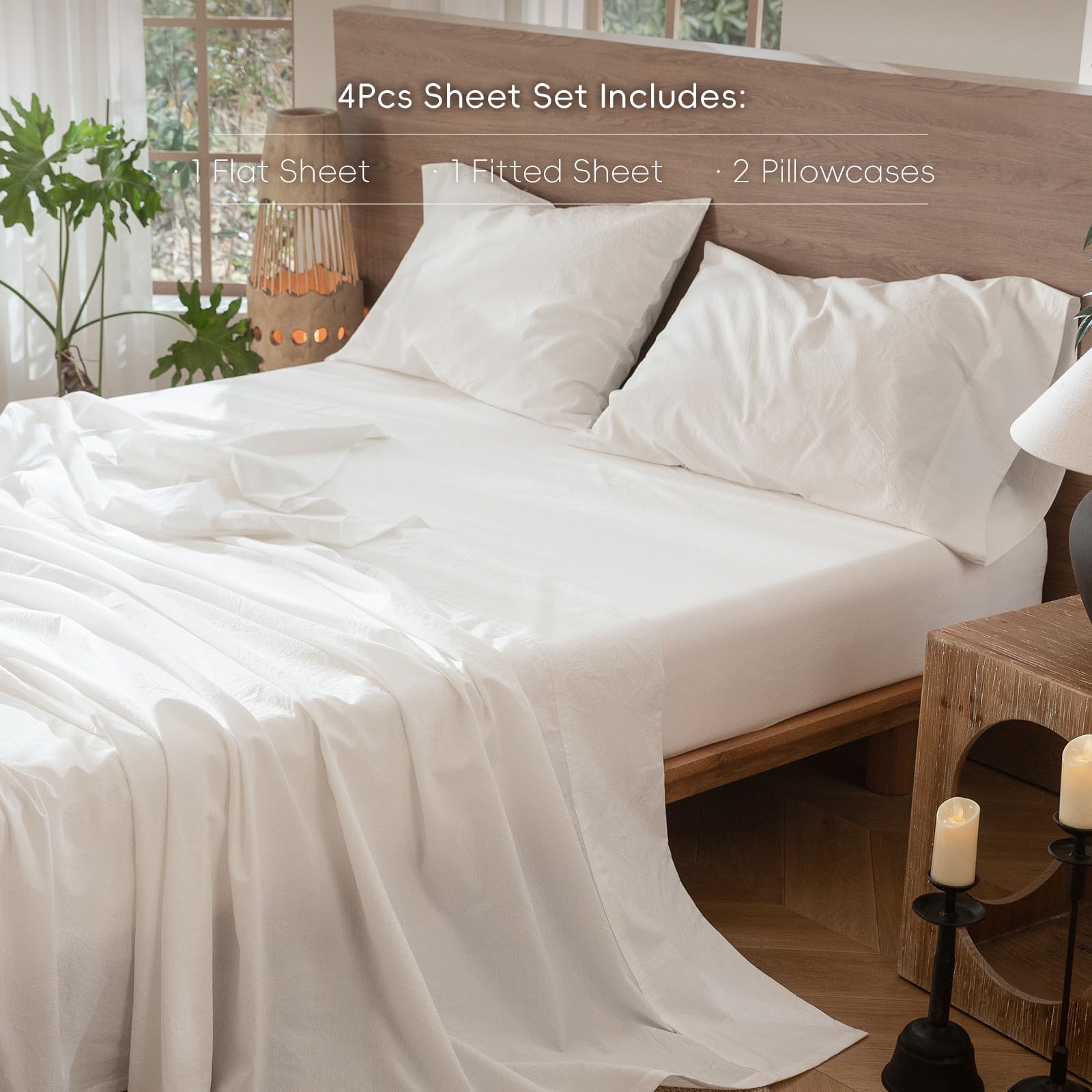 MooMee fitted sheet off-white with deep pocket fits mattresses up to 17 inches.