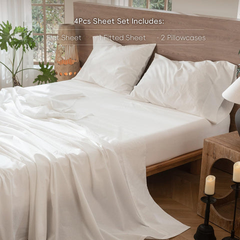 MooMee fitted sheet off-white with deep pocket fits mattresses up to 17 inches.