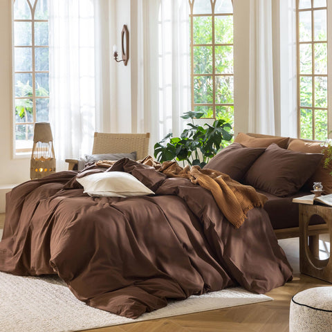 MooMee pillowcases in cocoa brown with envelope closures for tidy comfort