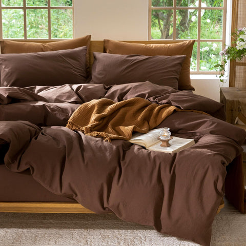 MooMee linen-like texture in cocoa brown adds sophisticated styling
