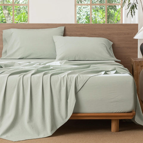 MooMee sage green color enhances calm, modern bedroom aesthetics.