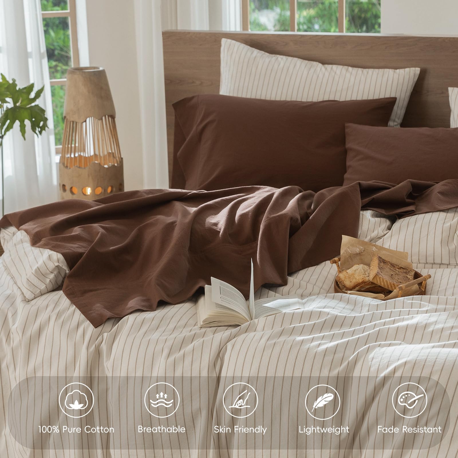 MooMee bedding sheet set texture linen-like close-up highlights casual resort style.
