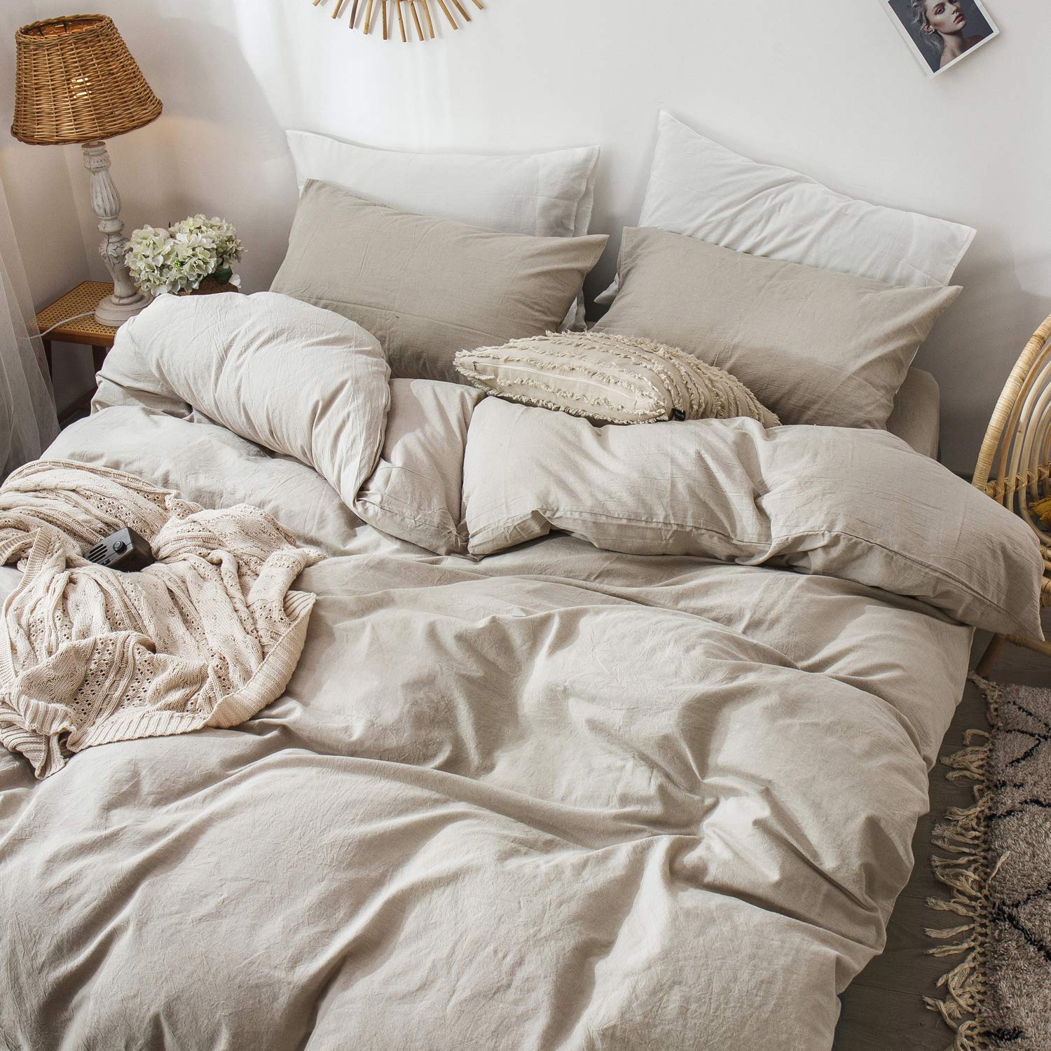 MooMee Cal King duvet cover 104 by 98 inches ready for bed setup.