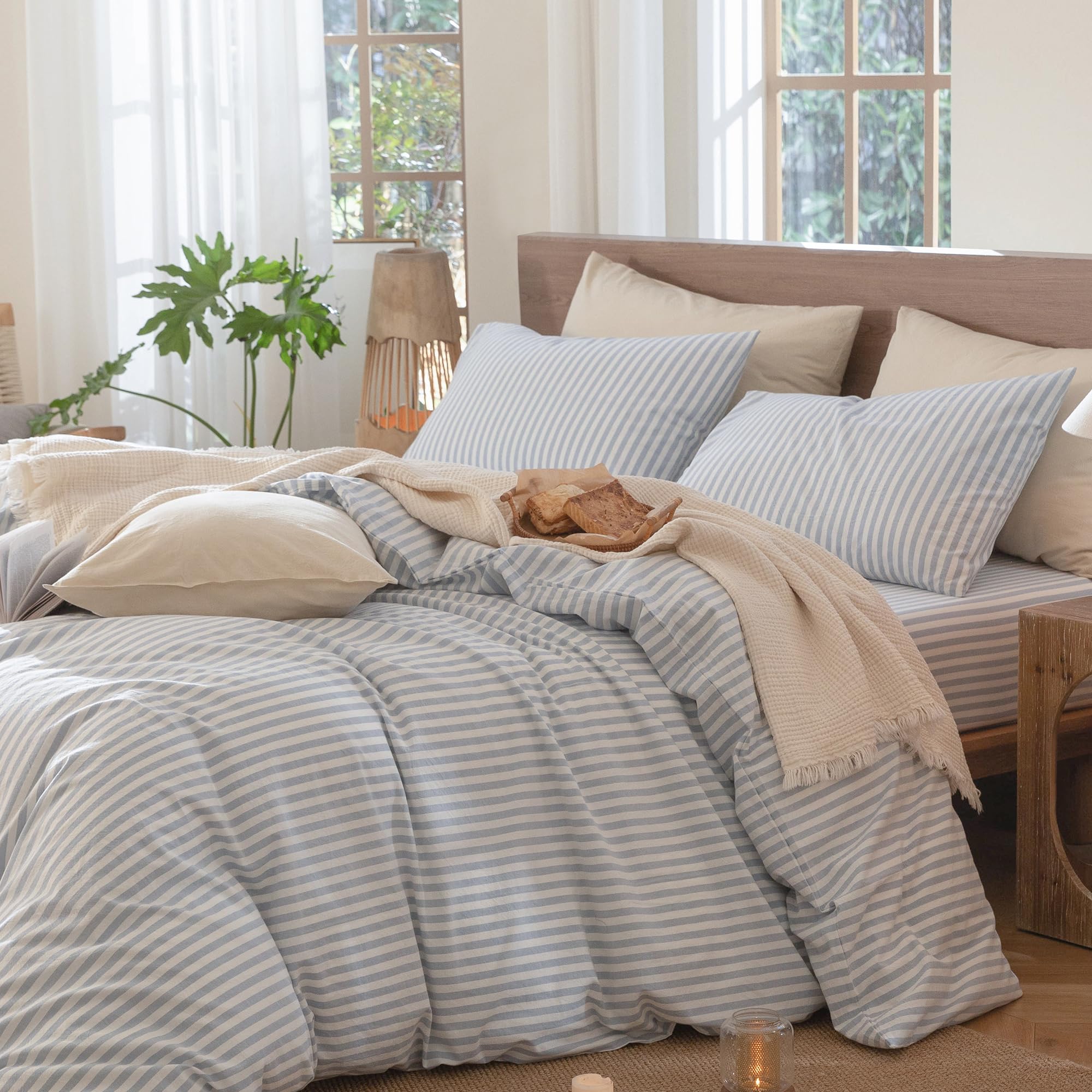 MooMee king-size duvet cover 104 by 90 inches shown with crisp lines and drape.