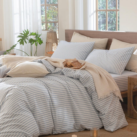 MooMee king-size duvet cover 104 by 90 inches shown with crisp lines and drape.