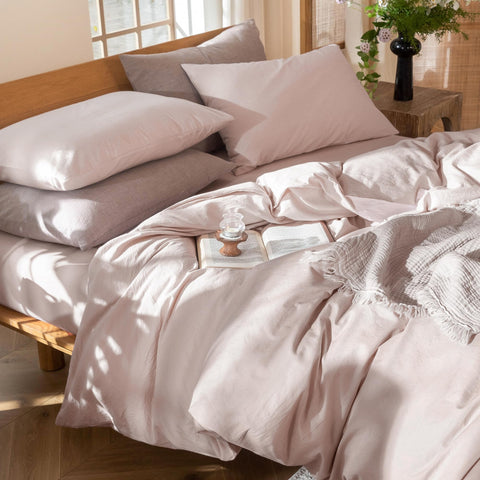 MooMee bedding showcases a linen-like look with resort-style comfort.
