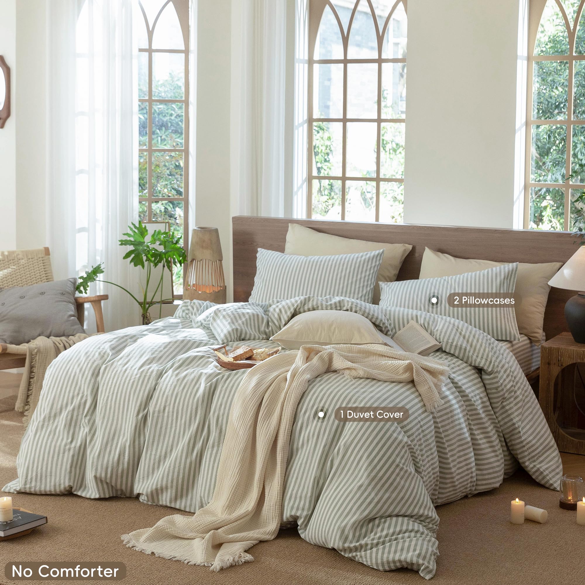 MooMee washed cotton texture showing linen like softness for a relaxed bed setup