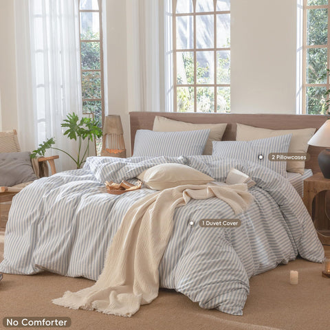 MooMee washed cotton texture close-up emphasizes linen-like feel and breathable comfort.