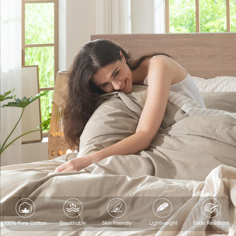 MooMee breathable washed cotton provides durable softness and easy care for busy homes.
