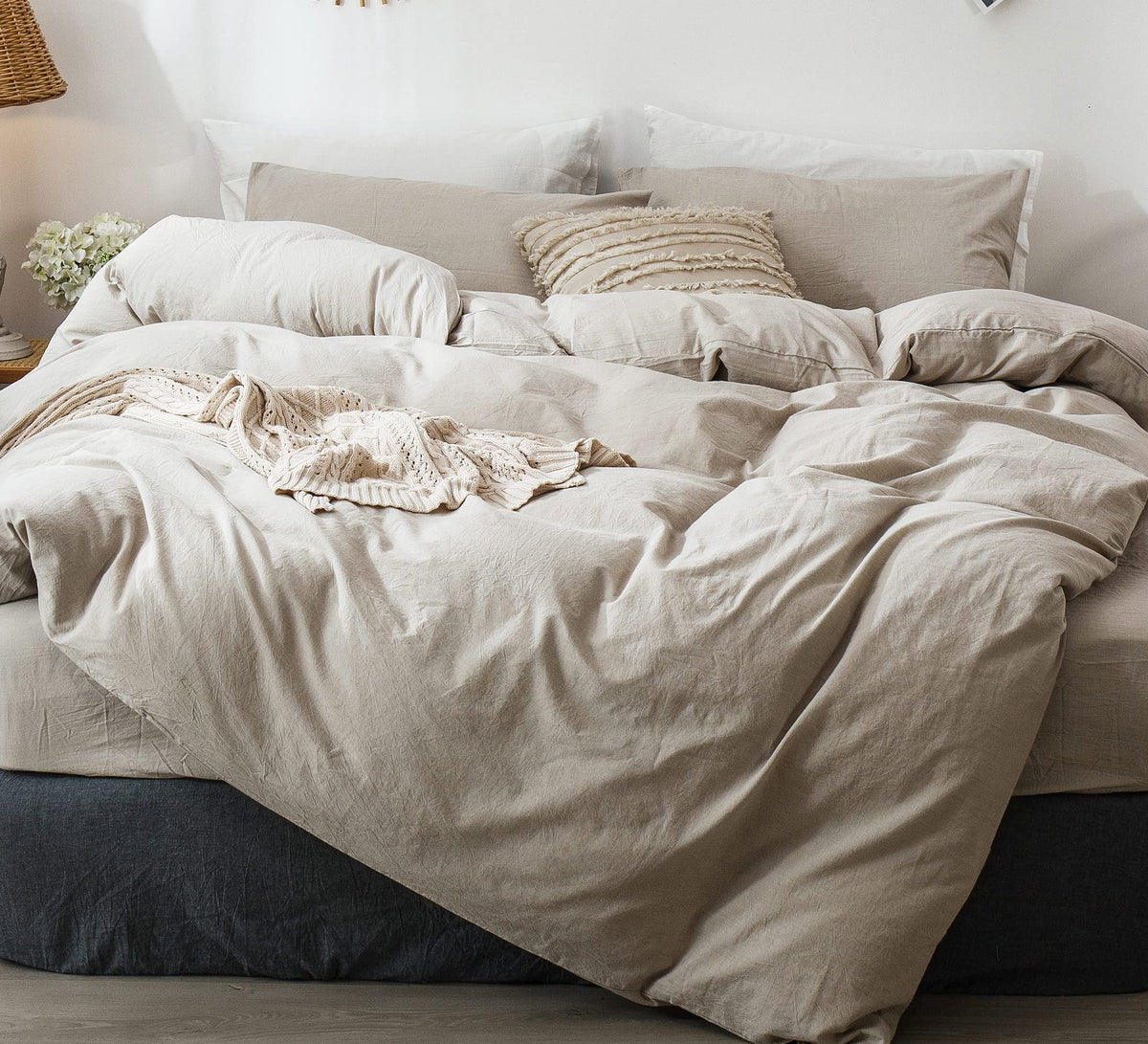 MooMee duvet cover king 104x90 offers breathable washed cotton for cooler nights.