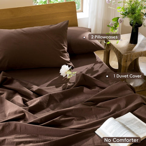 MooMee pillowcase in cocoa brown with crisp envelope closure and soft weave.