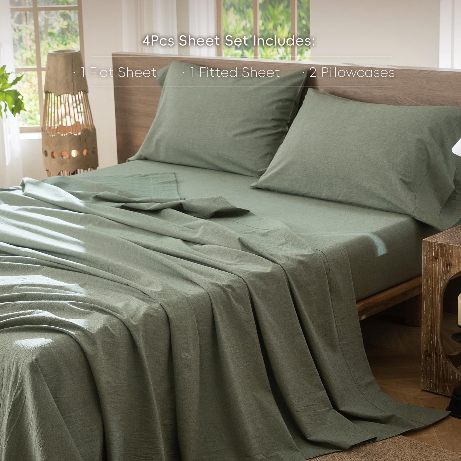 MooMee king fitted sheet with deep pocket ensures a secure fit on thicker mattresses.