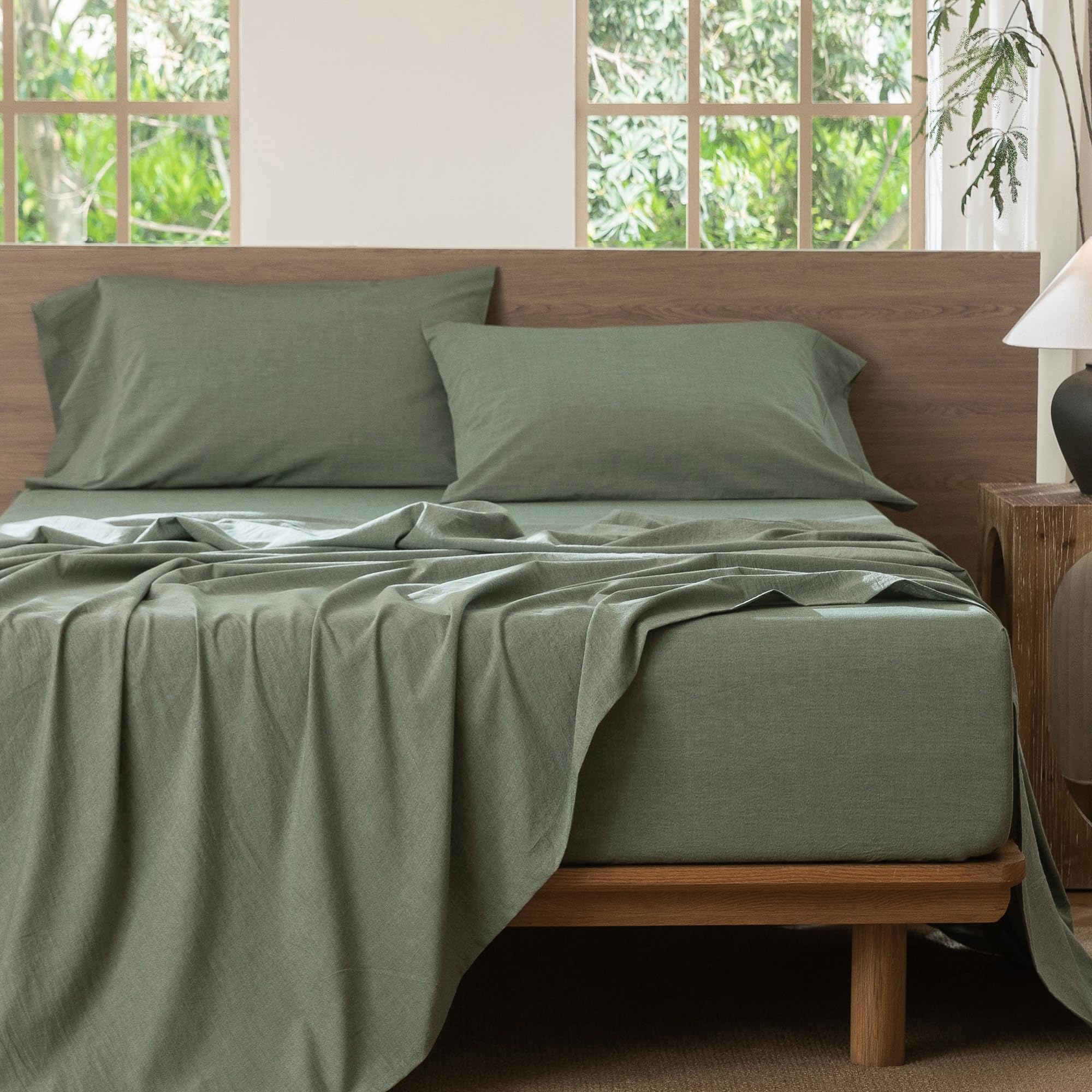 MooMee bedding set king in Heathered Green adds versatile style to bedroom decor.