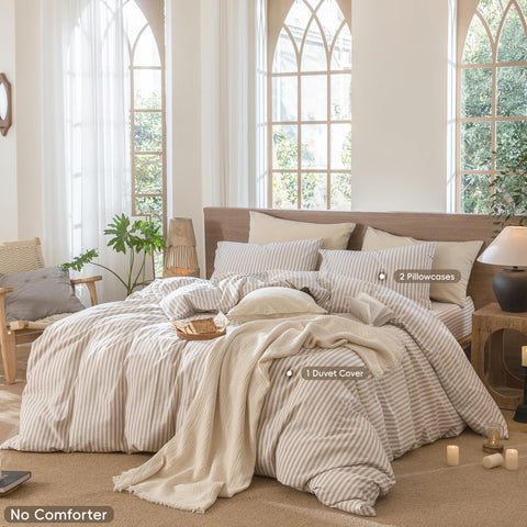 MooMee striped duvet cover queen size showing hidden zipper closure.