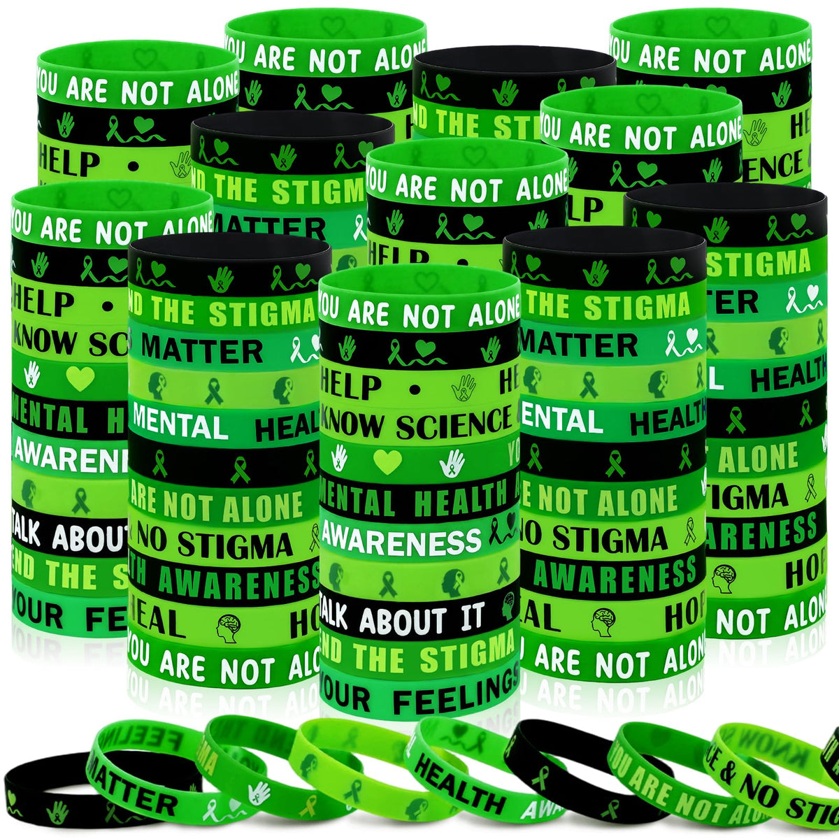 Moon Boat 144pcs mental health bracelets in bulk for awareness campaigns.
