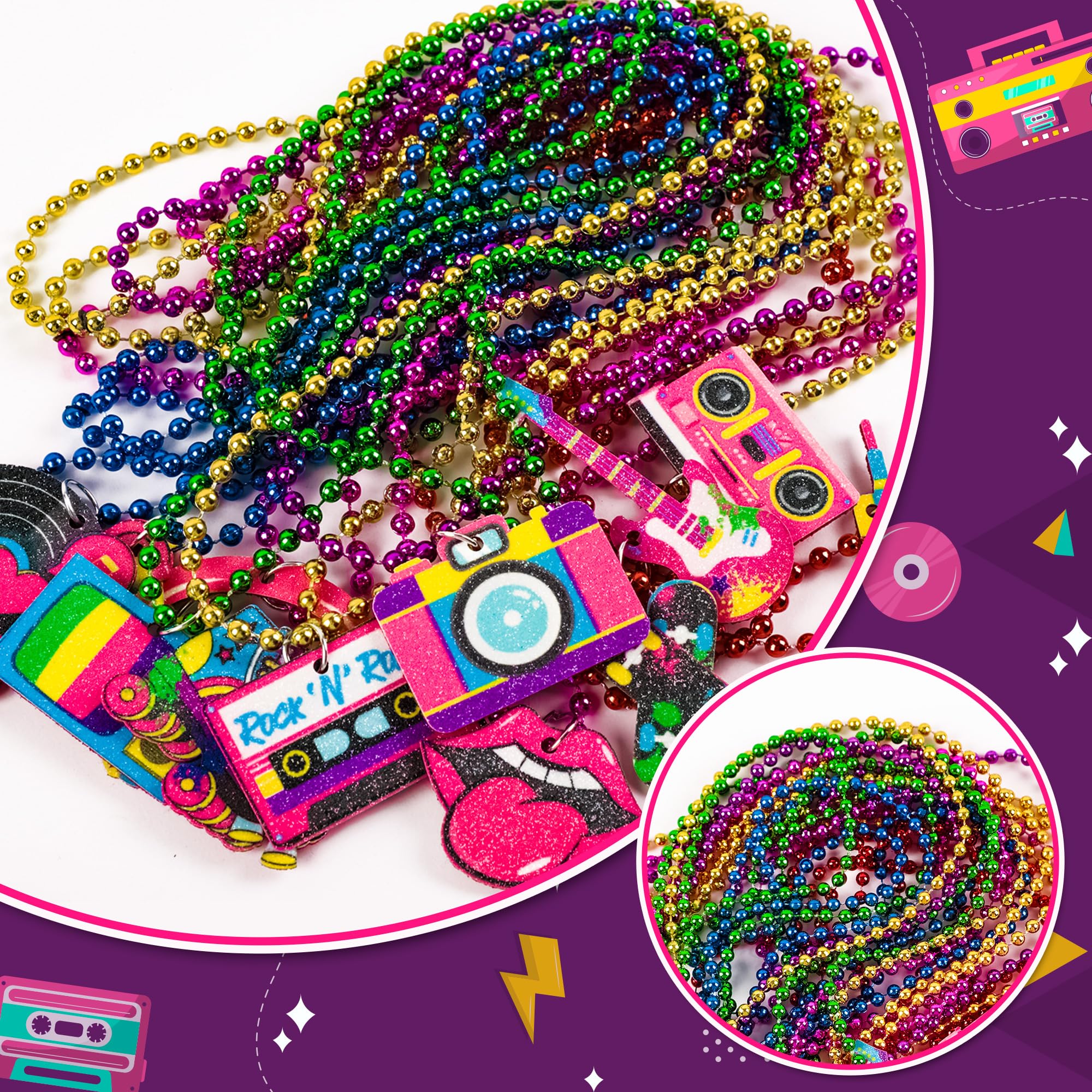 Moon Boat 80s beads laser blue necklace perfect for photo booths
