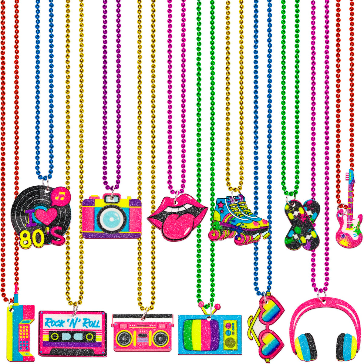 Moon Boat 80s beads neon pink necklace for festive party favors