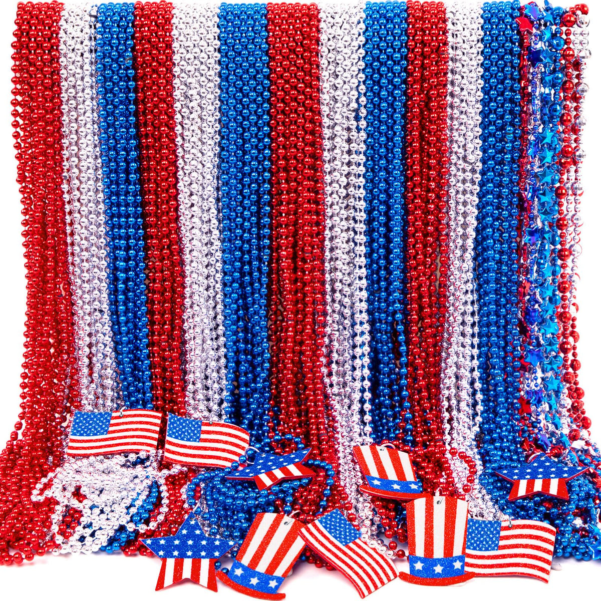 Moon Boat blue beads necklace for festive Fourth of July celebrations.