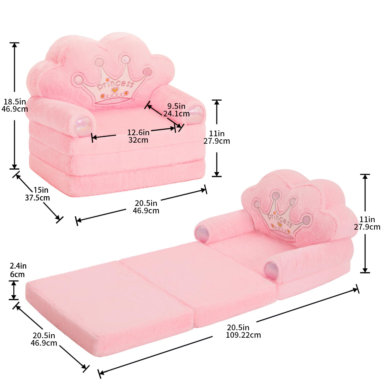 MOONBEEKI princess sofa with soft rabbit fur fabric and crown embroidery.