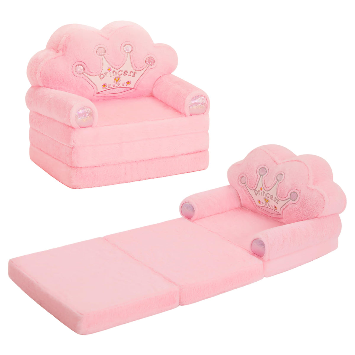 MOONBEEKI toddler chair pink folded for compact storage in a small room.