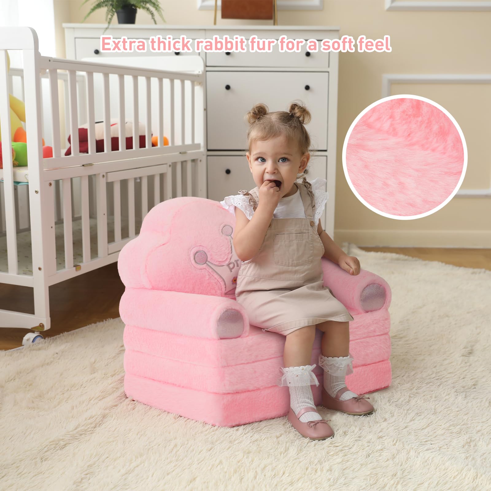 MOONBEEKI toddler chair pink unfolded for cozy play and reading.