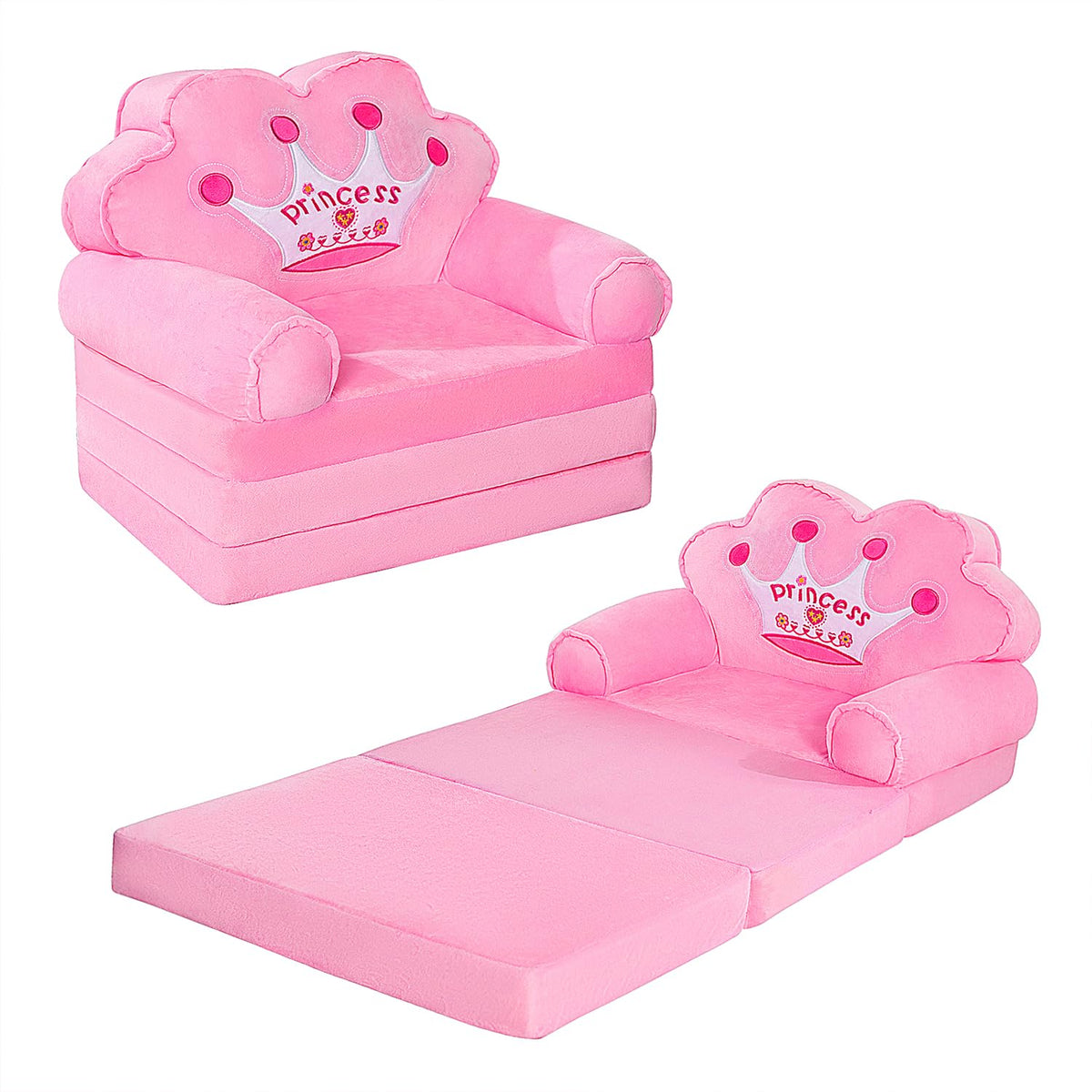 MOONBEEKI Kids Couch Fold Out pink open sofa for story time and calm play