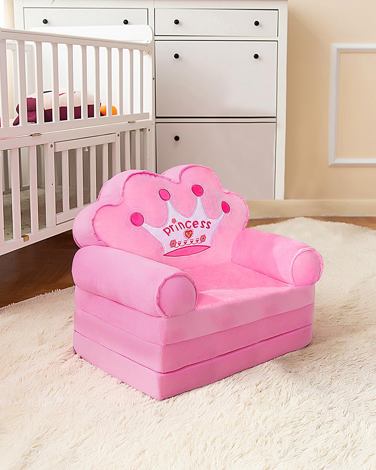 MOONBEEKI Kids Couch Fold Out pink velvet cover feels soft and skin-friendly