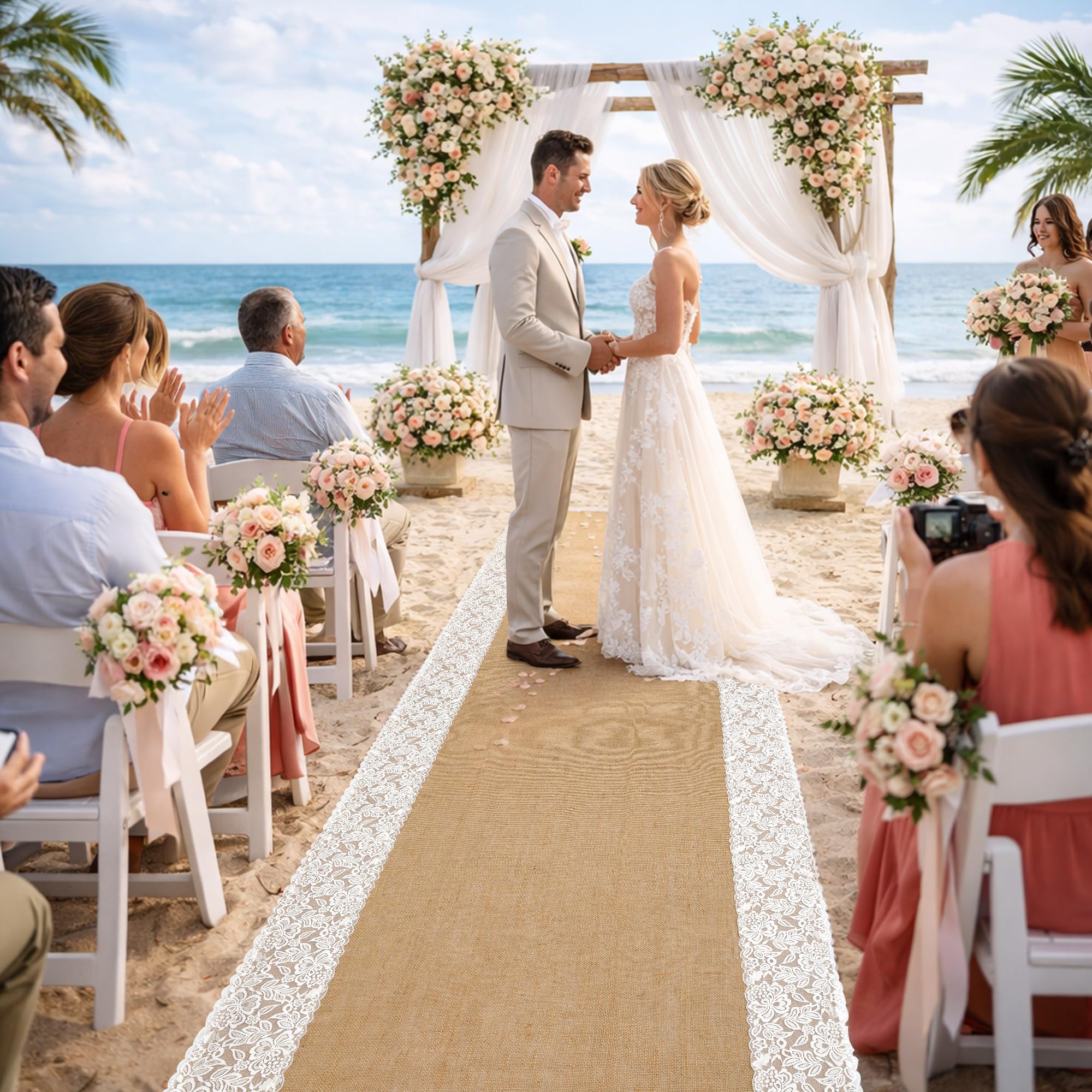 moonoom beach wedding aisle runner creates a natural coastal backdrop
