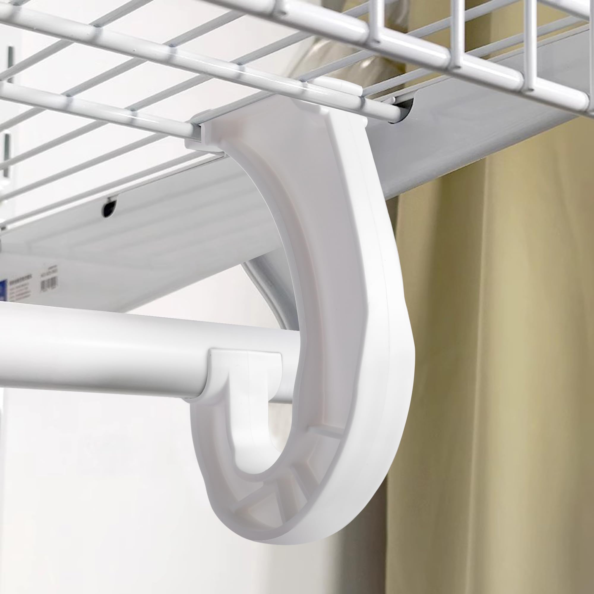 Moonoom closet rod support on a 3/4 inch rod for easy, tool-free setup.
